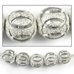 Bead, 12mm Round Satin Silver Bead with Sparkles, holesize: 1.2mm - Silver Plated Brass Seamless