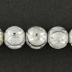 Bead, 8mm Round Satin Silver Bead with 4 Circular Rings to add Sparkle, holesize: 1.2mm - Silver Plated Brass