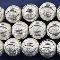 Bead, 12mm Round Satin Silver Bead with 4 Circular Rings to add Sparkle, holesize: 1.2mm - Silver Plated Brass