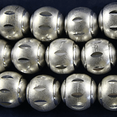 Bead, 12mm Round Satin Silver Bead with 2 circle and cuts around the bead, holesize: 1.2mm - Silver Plated Brass