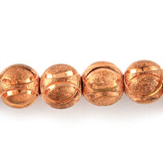 Bead, 6mm Round Satin Copper Bead with 4 circular rings for sparkle, holesize: 1.2mm - Copper Plated Brass