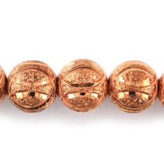 Bead, 8mm Round Satin Copper Bead with 4 circular rings for sparkle, holesize: 1.2mm - Copper Plated Brass