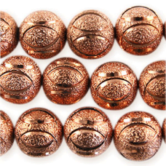 Bead, 12mm Round Satin Copper Bead with 4 circular rings for sparkle, holesize: 1.2mm - Copper Plated Brass