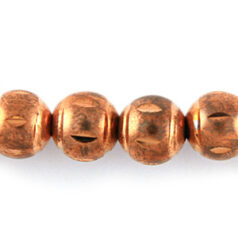 Bead, 8mm Round Satin Copper Bead with 2 circle and cuts, holesize: 1.2mm - Copper Plated Brass