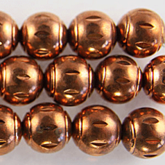 Bead, 12mm Round Satin Copper Bead with 2 circle and cuts, holesize: 1.2mm - Copper Plated Brass