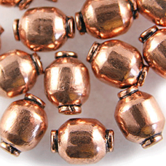 Bead, 9.5mm length 7mm width Copper Barrel Shape bead, holesize: 1.5mm - Copper Plated Brass
