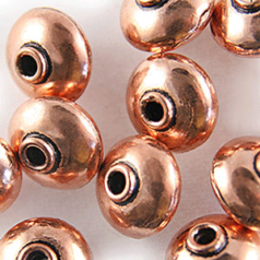 Bead, 11mm length 7mm width Copper Round Puffed Disc bead, holesize: 2mm - Copper Plated Brass