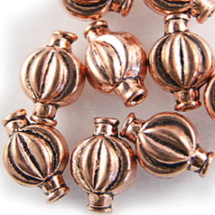 Bead, 12x7mm Copper Lantern Shape bead, holesize: 1.5mm - Copper Plated Brass