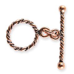 Toggle Clasp, 13mm ring 23mm bar Toggle Clasp in a rope design - Copper Plated Brass