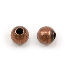 Bead, 4mm Round Metal bead, holesize: 1mm - Antique Copper