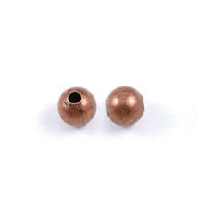 Bead, 8mm Round Metal bead, holesize: 2.5mm - Antique Copper