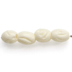 Bead, Bone 7x5mm Carved Oval Bead in White (Hole Size 1.7mm)