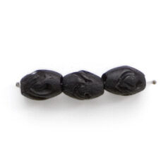 Bead, Bone 7x5mm Carved Oval Bead in Dyed Black (Hole Size 1.7mm)