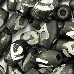 Bead, Bone 8x6mm Carved Oval Bead in Dyed Black and White (Hole Size 1.7mm)