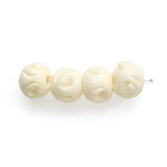 Bead, Bone Carved Rosecut, 8mm Round in White (Hole Size 2mm)