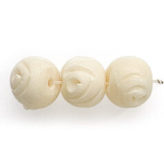 Bead, Bone Carved Rosecut, 12mm Round in White (Hole Size 2.5mm)