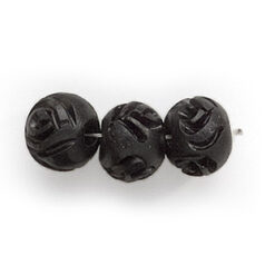 Bead, Bone Carved Rosecut, 12mm Round in Dyed Black (Hole Size 2.5mm)