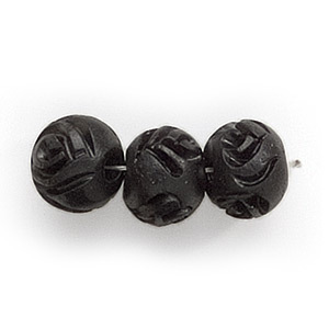 Bead, Bone Carved Rosecut, 12mm Round in Dyed Black (Hole Size 2.5mm)