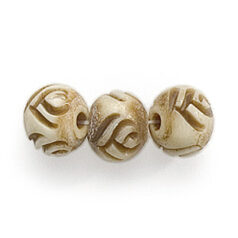 Bead, Bone Carved Rosecut, 12mm Round in Tea Dyed (Hole Size 2.5mm)