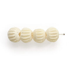 Hand Carved Bone, 8mm Grooved (hole size:2mm) - White