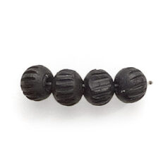 Bead, Bone 8mm Round with carved Grooves - Black (Hole Size 2mm)