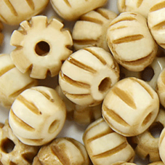 Bead, Bone 8mm Round with carved Grooves - Tea Dyed (Hole Size 2mm)