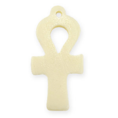 Pendant, Bone 35x21mm Ankh Cross in White (Hole 2mm)