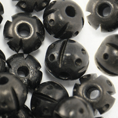 Bead, Bone 12mm Carved Round in Black (Hole Size 2.5mm)