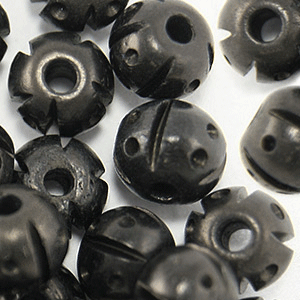 Bead, Bone 12mm Carved Round in Black (Hole Size 2.5mm)