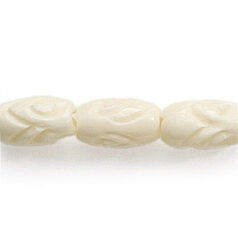 Bead, Bone 8x6mm Oval Tube Carved with design of leaves in White (Hole Size 2mm)