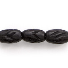 Bead, Bone 8x6mm Oval Tube Carved with design of leaves in Dyed Black (Hole Size 2mm)