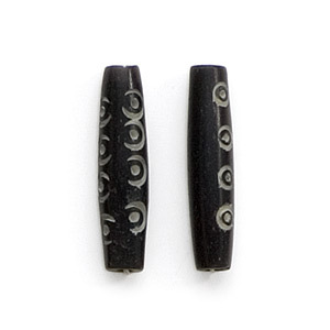 Bead, Bone 25x6mm Tube in Black with White Bone Patterns (Hole Size 2mm)