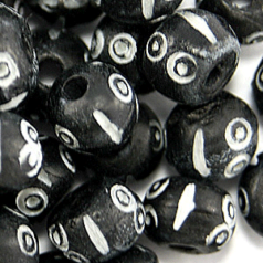 Bead, Bone 8mm Round in Black with White Bone Patterns (Hole Size 2mm)
