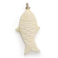 Pendant, Bone 32x20mm (thickness 4.5mm) Fish Shape with Loop - White