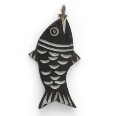 Pendant, Bone 32x20mm (thickness 4.5mm) Fish Shape with Loop - Black