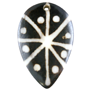Pendant, Bone, 29x18mm Pendant in Dyed Black with White Pattern (Hole Size 2mm)
