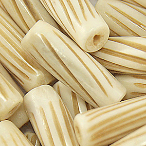 Bead, Bone 24x8mm Carved Tube in Tea Dyed (Hole Size 2.5mm)