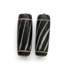 Bead, Bone 24x8mm Carved Tube in Black with White Grooves (Hole Size 2.5mm)