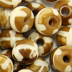 Bead, Bone 8mm Round Carved in Light Golden and White (Hole Size 2mm)