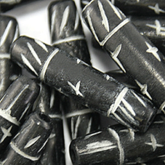 Bead, Bone 21x8mm Carved Tube - Black/White