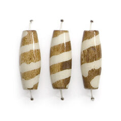 Bead, Bone 18x8mm Handcarved Oval bead in Brown with White Spiral Pattern (Hole Size 2mm)