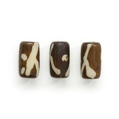 Bead, Bone 12x7mm Handcarved Tube in Black with White Lines and Dots (Hole Size 2mm)