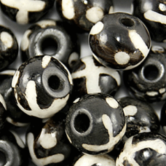 Bead, Bone 8mm Handcarved Round bead in Black with White Stripes (Hole Size 2mm)