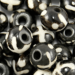 Bead, Bone 8mm Handcarved Round bead in Black with White Stripes (Hole Size 2mm)