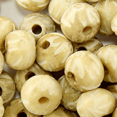 Bead, Bone 8mm Round Carved - White/Brown