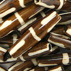 Bead, Bone 25x8mm Handcarved Tube in Brown with White pattern (Hole Size 2mm)