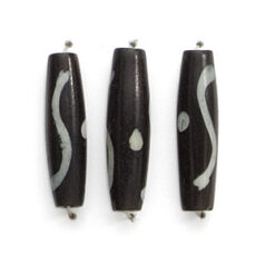 Bead, Bone 25x9mm Handcarved Tube in Black with White pattern (Hole Size 2.25mm)