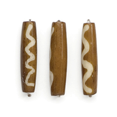 Bead, Bone 25x6mm Handcarved Tube in Brown with White pattern (Hole Size 2mm)
