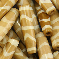 Bead, Bone 25x6mm Handcarved Tube in Brown with White pattern (Hole Size 2mm)