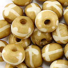 Bead, Bone 8mm Handcarved Round bead in Brown with White pattern (Hole Size 2.25mm)